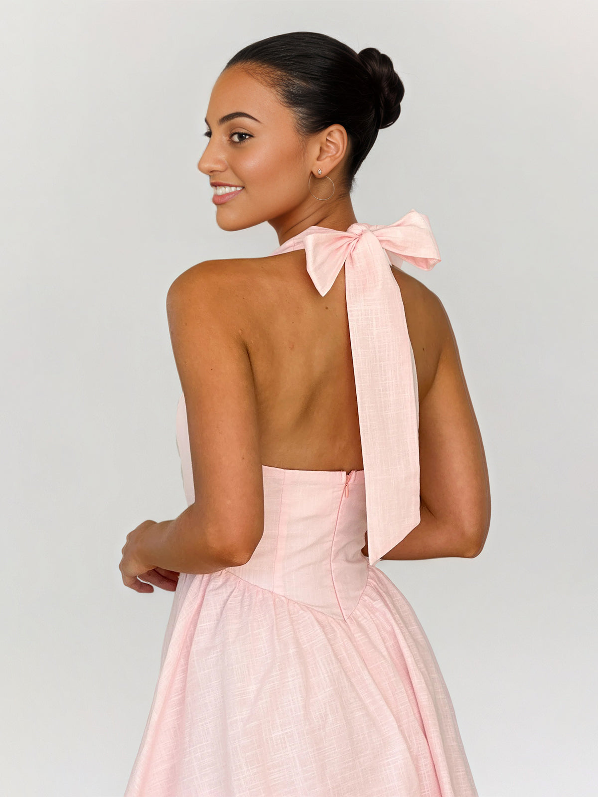 Pink Chiffon A Line Halter Neck Sleeveless Ankle Length Bridesmaid Dresses