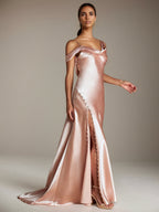 Blush Pink Satin Sheath/Column Asymmetrical Sleeveless Floor Length Bridesmaid Dress
