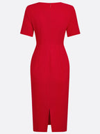 Rotes klassisches Midikleid mit Ausschnitten, Rundhalsausschnitt und kurzen Ärmeln