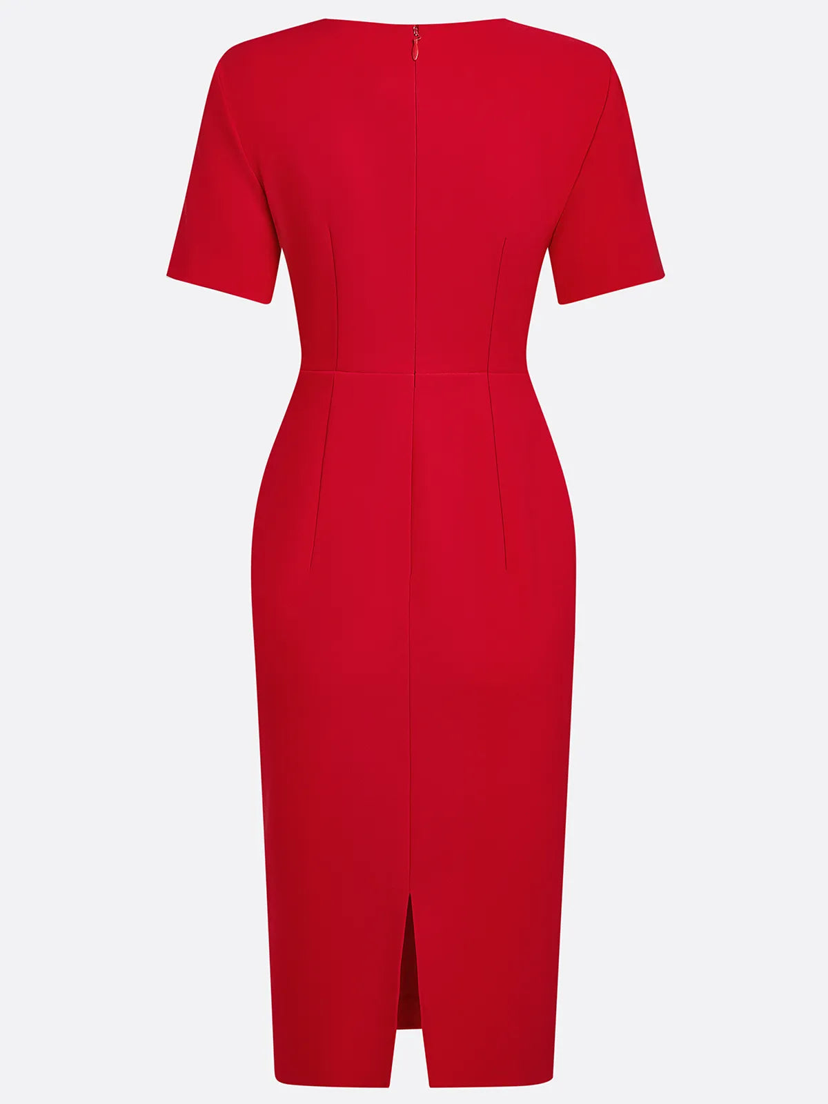Rotes klassisches Midikleid mit Ausschnitten, Rundhalsausschnitt und kurzen Ärmeln
