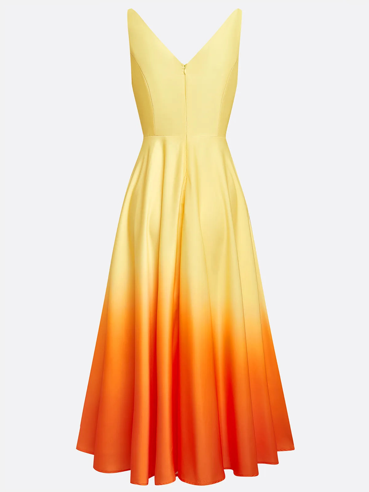 Abito midi arancione ombré classico a linea A con scollo a V e senza maniche