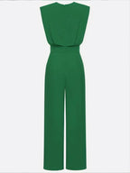 Damen Grüner Rundhals Ärmelloser Eleganter Jumpsuit