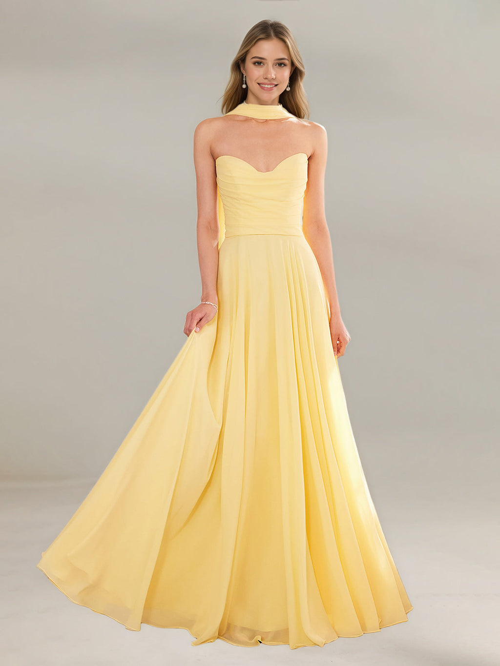 A Line Chiffon Off The Shoulder Sleeveless Floor Length Dress