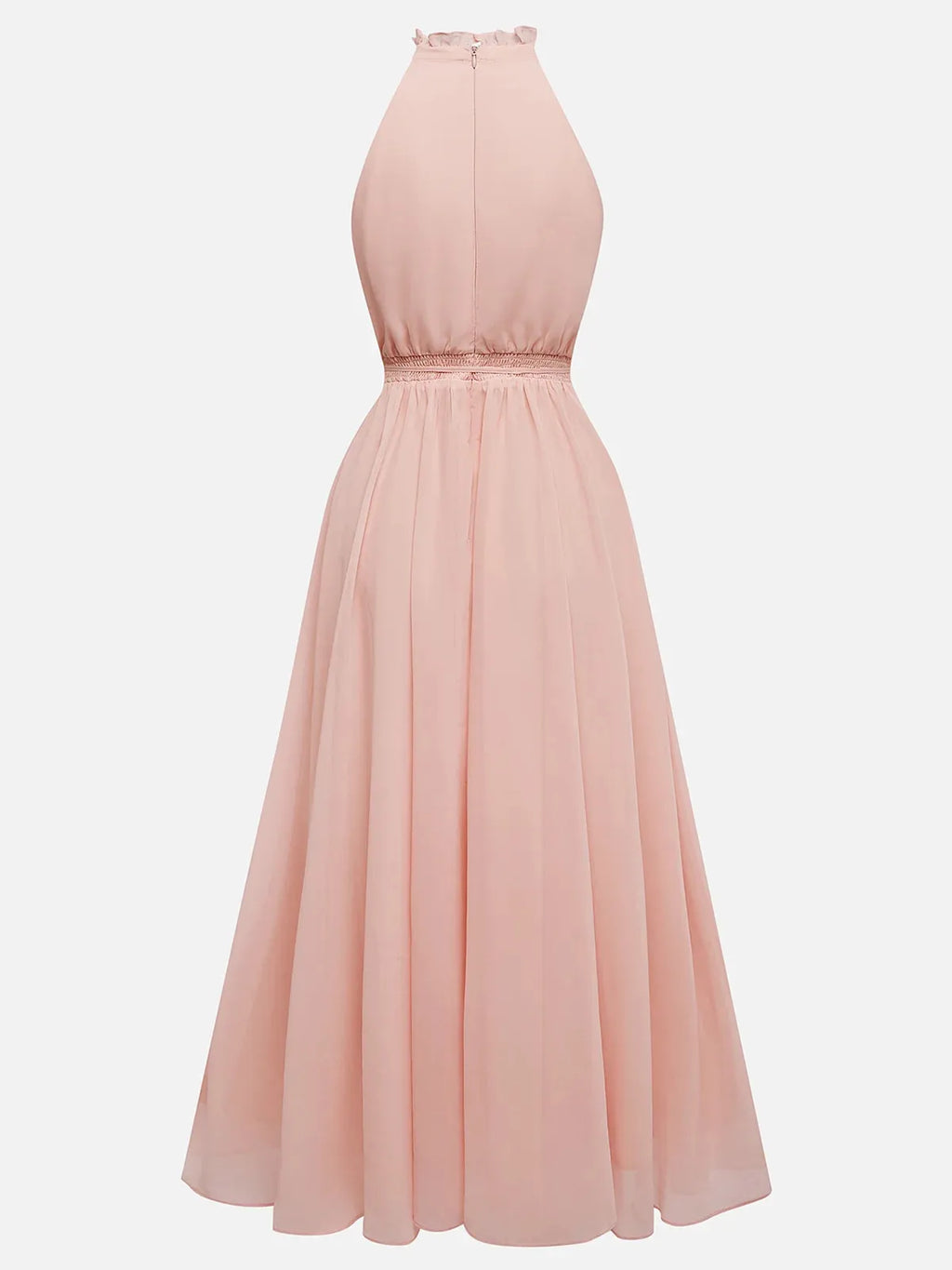 Rosa Chiffon Lotusblattkragen ärmelloses A-Linien Maxikleid