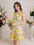 3D Floral Embroidery Tulle V-Neck Lace Mesh Homecoming Mini Dress