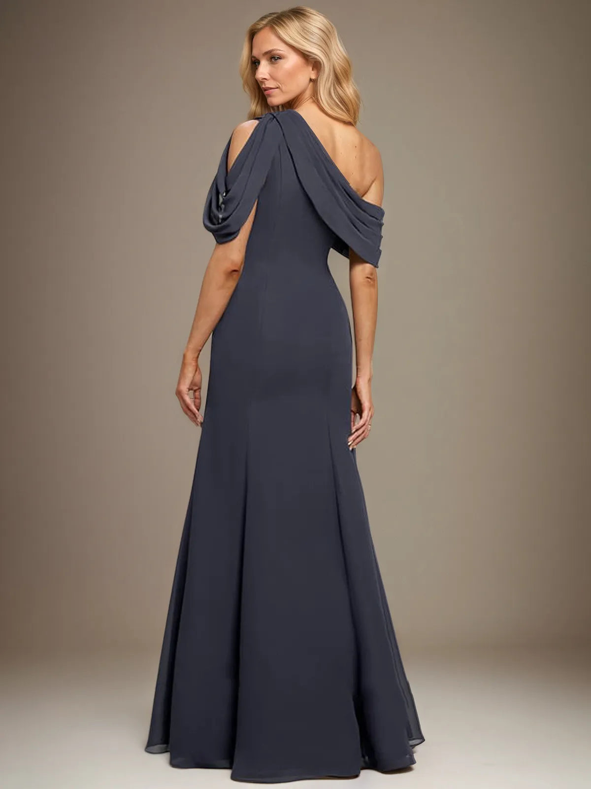 Trumpet/Mermaid One-Shoulder bodenlanges Chiffonkleid mit Plisseefalten