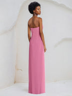 A Line Chiffon Off the Shoulder Sleeveless Floor Length Bridesmaid Dress