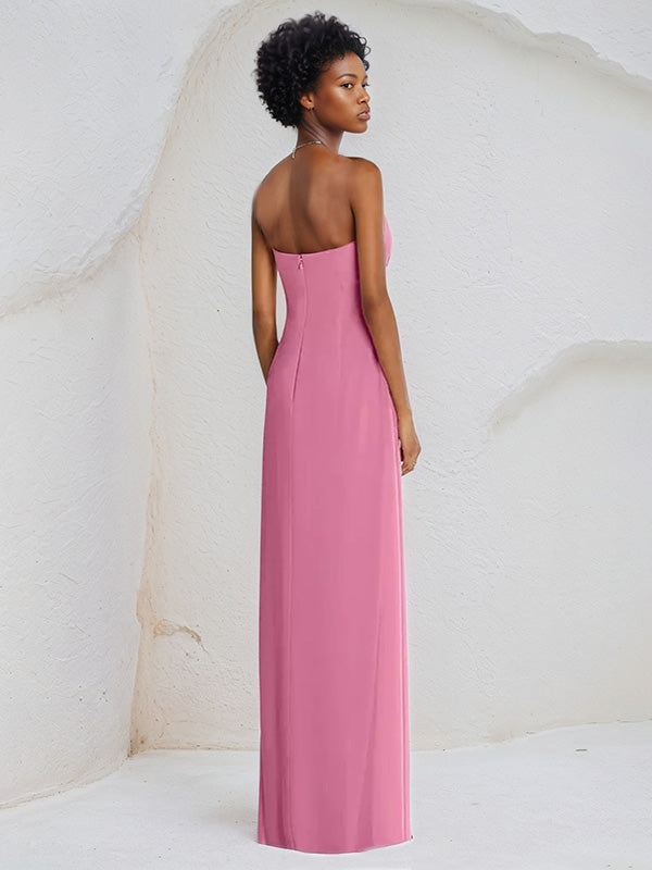 A Line Chiffon Off the Shoulder Sleeveless Floor Length Bridesmaid Dress