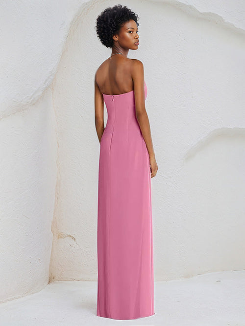 A Line Chiffon Off the Shoulder Sleeveless Floor Length Bridesmaid Dress
