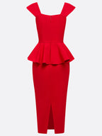 Rotes Peplum quadratischer Ausschnitt ärmelloses Etui Midikleid