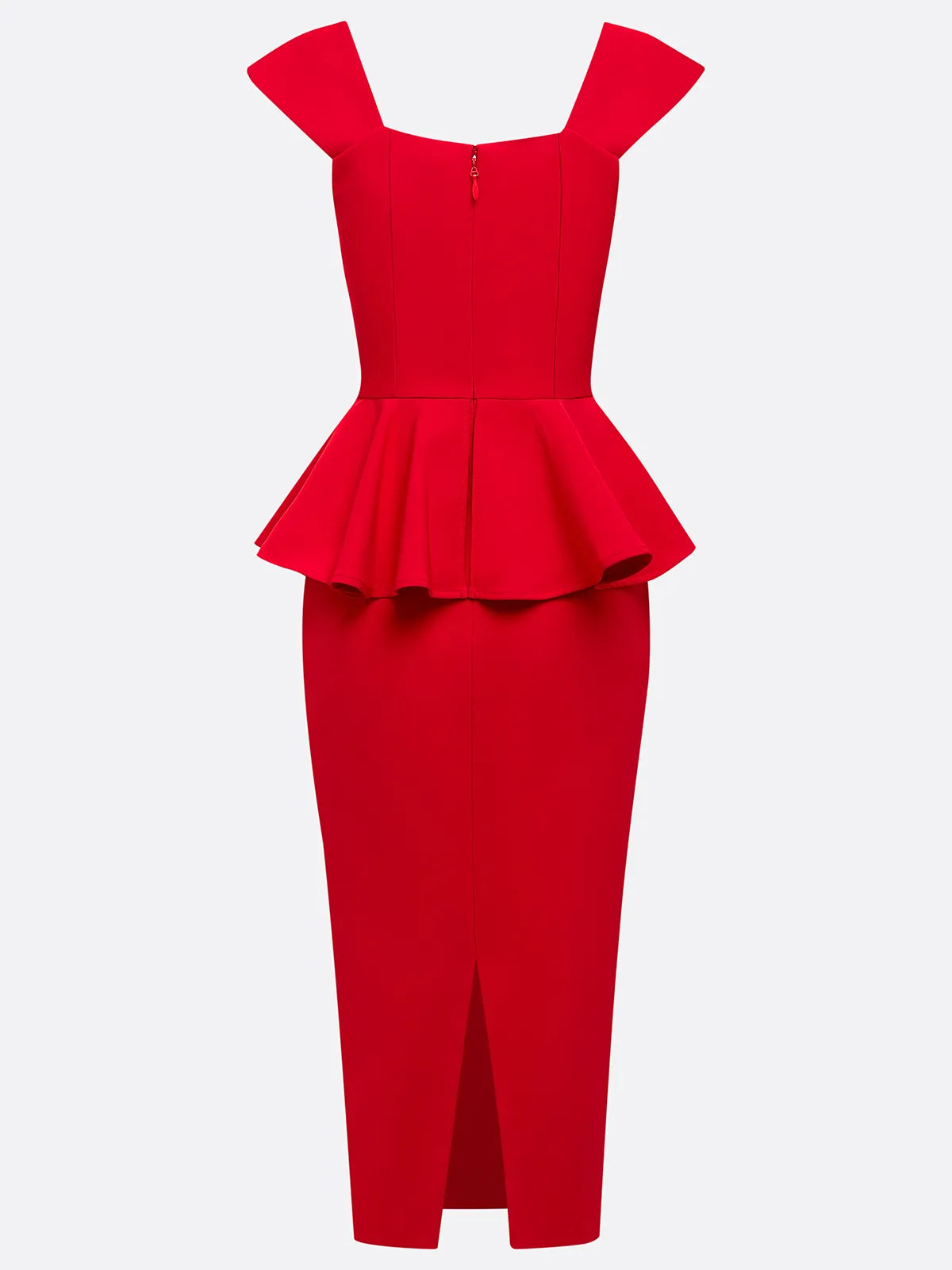 Rotes Peplum quadratischer Ausschnitt ärmelloses Etui Midikleid