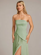 A Line Satin Off The Shoulder Sleeveless Floor Length Dress