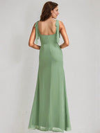 Basil Chiffon A Line Square Neck Sleeveless Floor Length Bridesmaid Dress