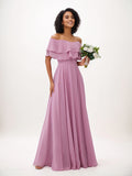 Wisteria A-Line Chiffon Ruffles Off-The-Shoulder Sleeveless Floor-Length Bridesmaid Dresses
