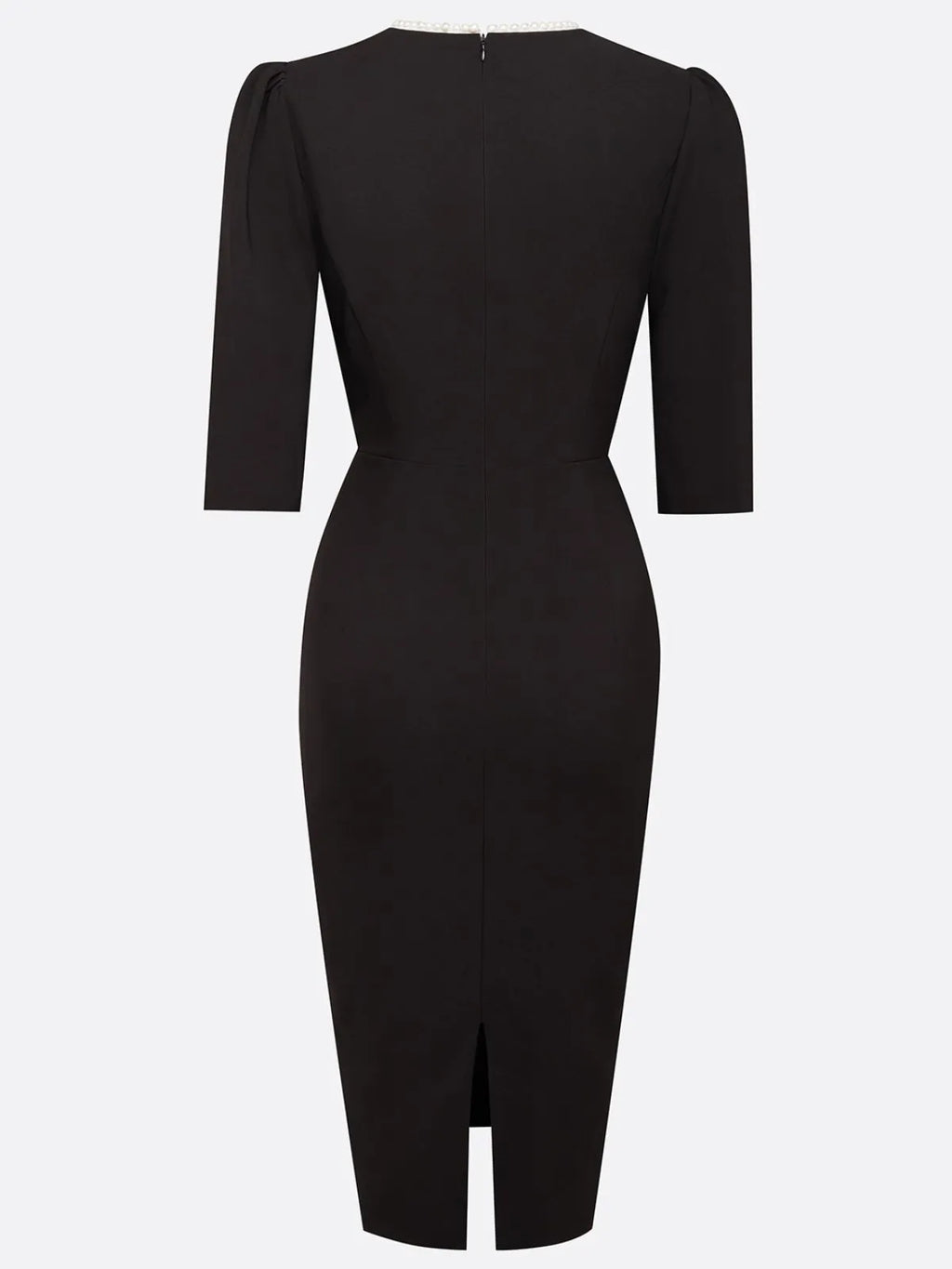 Abito midi nero a tubino con scollo a V e perle finte