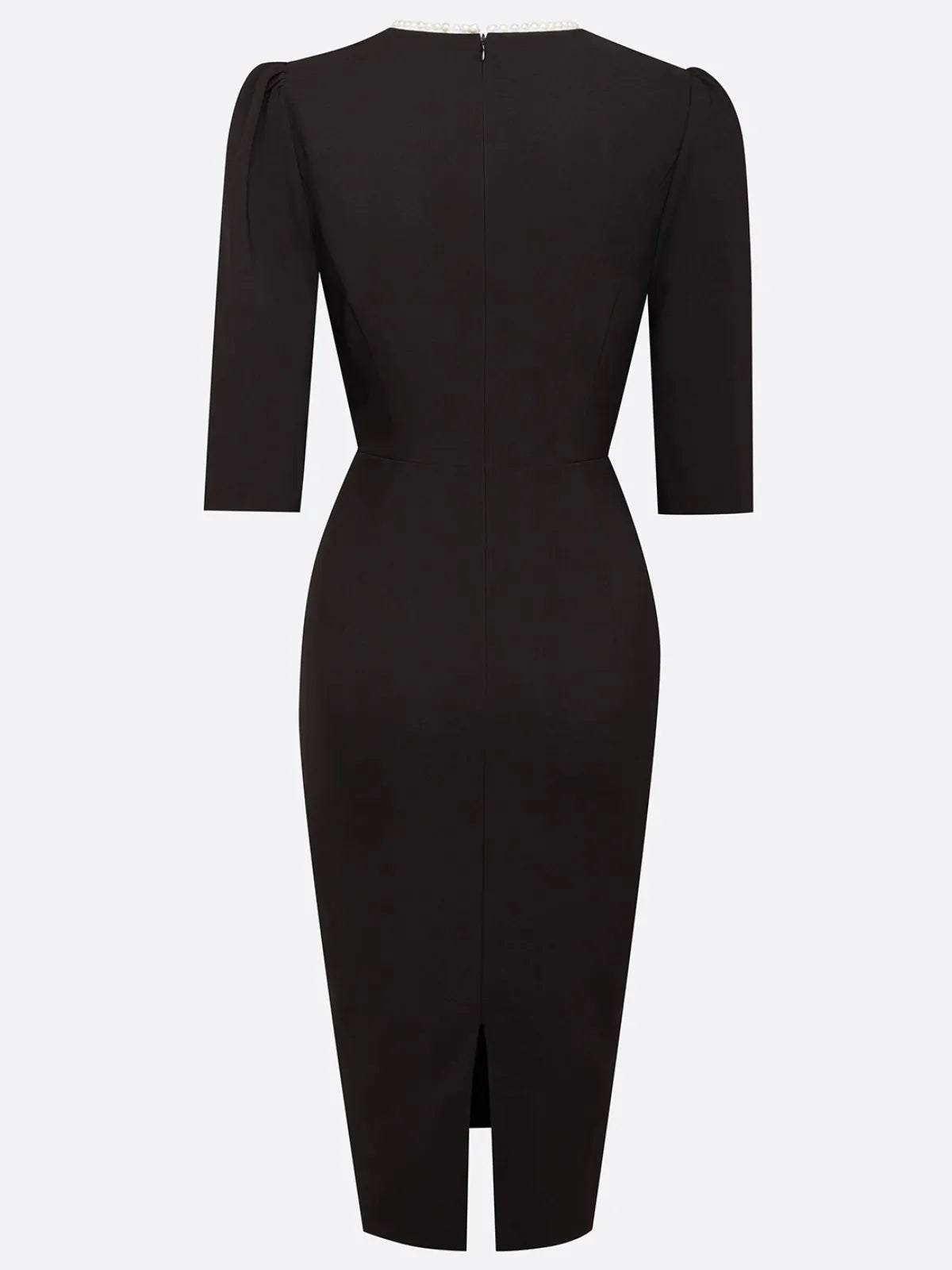 Abito midi nero a tubino con scollo a V e perle finte