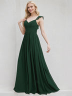 Green Chiffon A Line V Neck Floor Length Bridesmaid Dress With Ruffle