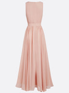 Rosa A-Linien Chiffon V-Ausschnitt ärmelloses bodenlanges Kleid mit 3D-Blumen