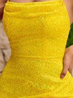 Radiant Daffodil Spaghetti Strap Sequin Gown with High Slit