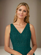 A Line Chiffon V Neck Sleeveless Floor Length Pleated Mother of the Bride Dresses With Appliques