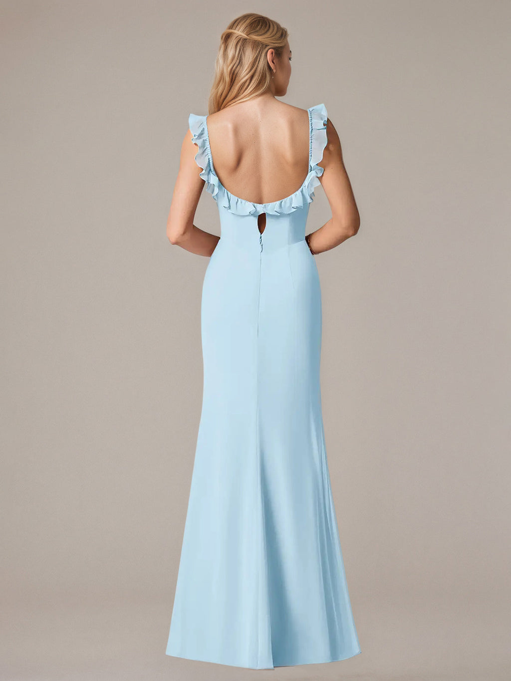 Sheath/Column Chiffon Off The Shoulder Sleeveless Floor Length Dresses With Ruffles