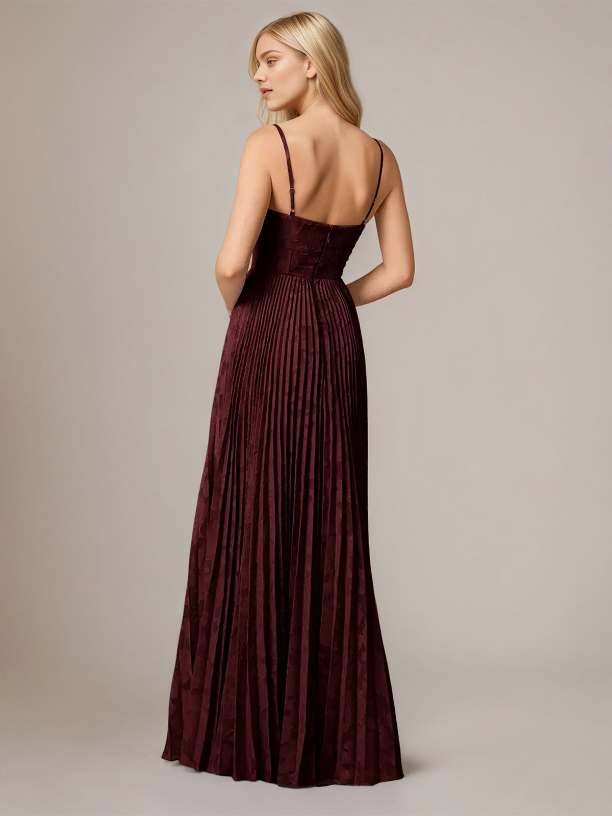 Wine Red A-Line Spaghetti Straps Sleeveless Floor-Length Bridesmaid Dress