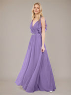 Tahiti A Line Chiffon Spaghetti Straps Sleeveless Floor-Length Bridesmaid Dresses