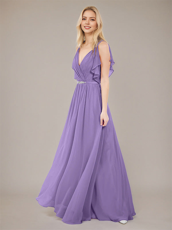 Tahiti A Line Chiffon Spaghetti Straps Sleeveless Floor-Length Bridesmaid Dresses