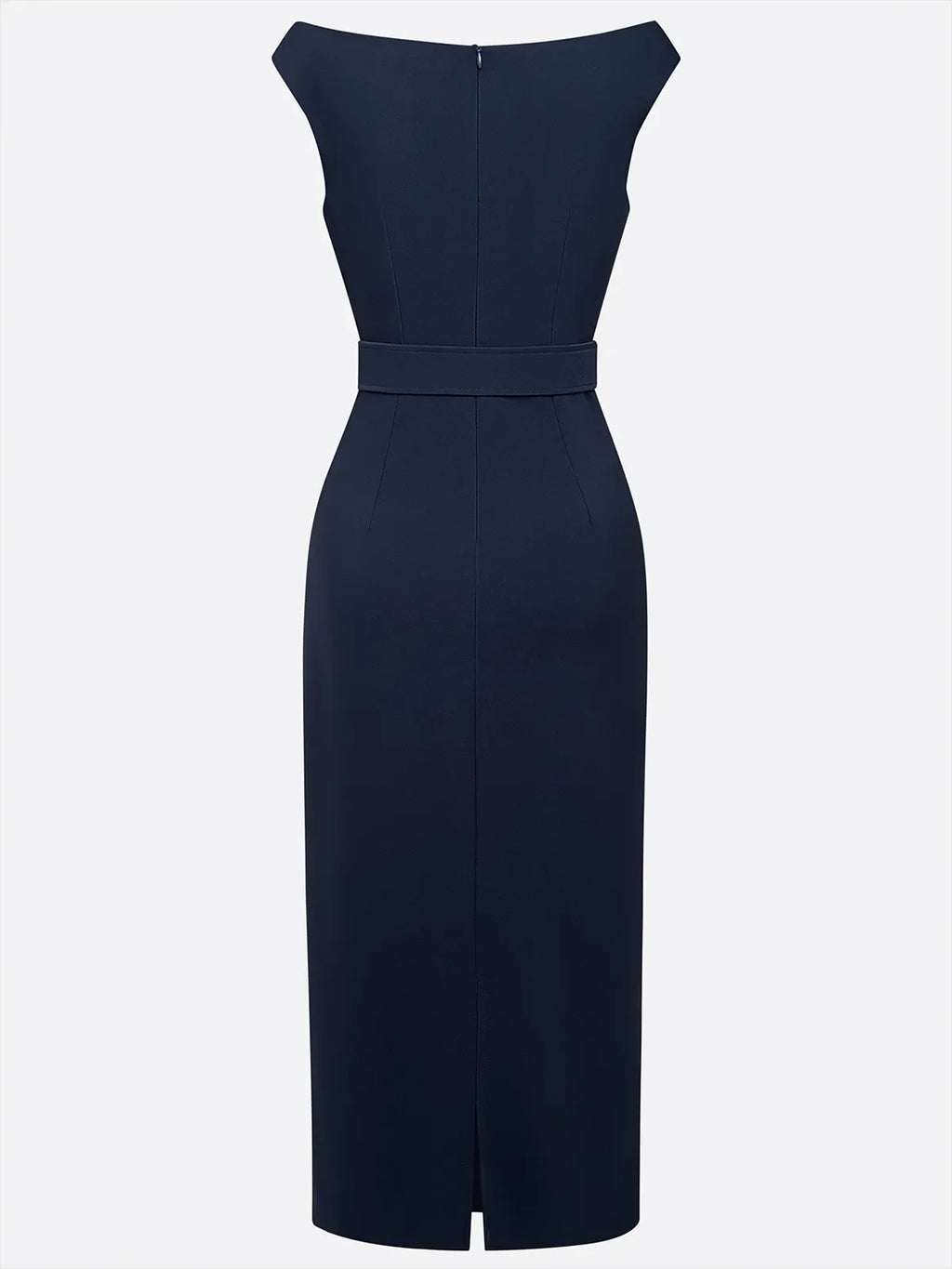 Robe midi classique bleu violacé à épaules dénudées manches courtes avec boucle