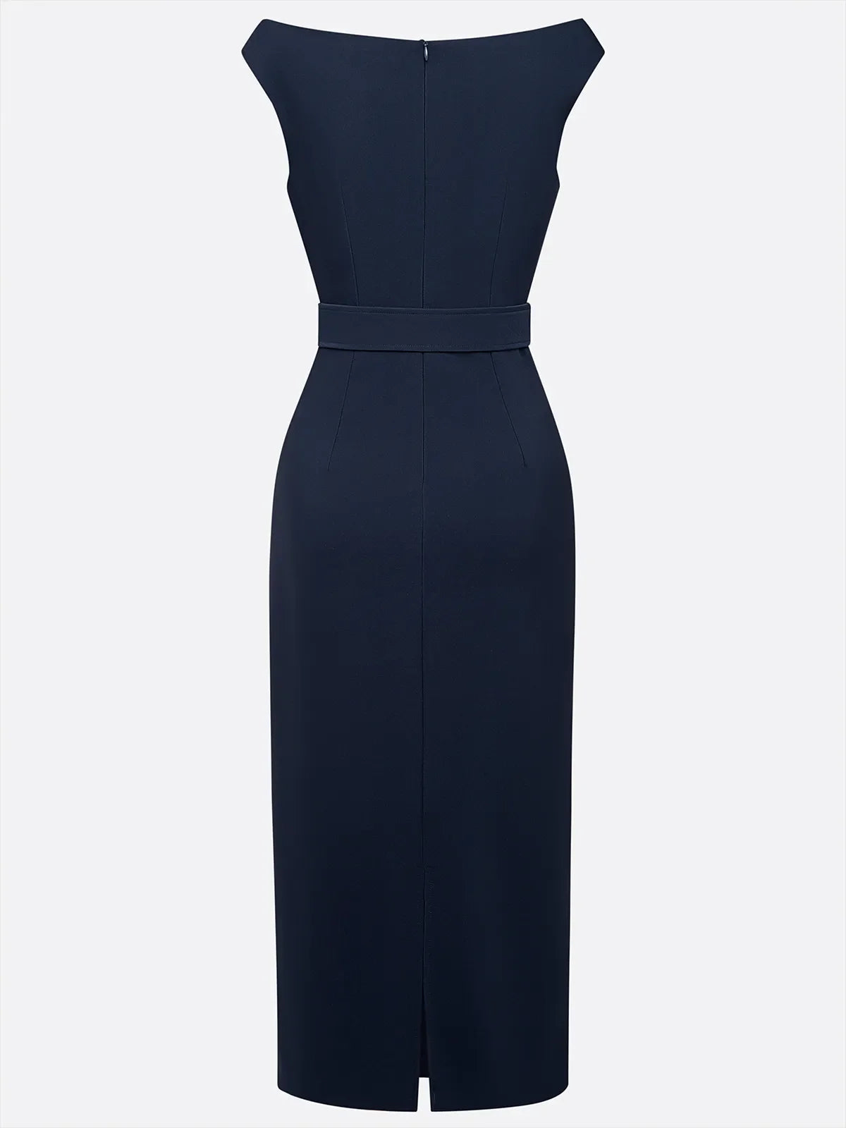 Robe midi classique bleu violacé à épaules dénudées manches courtes avec boucle