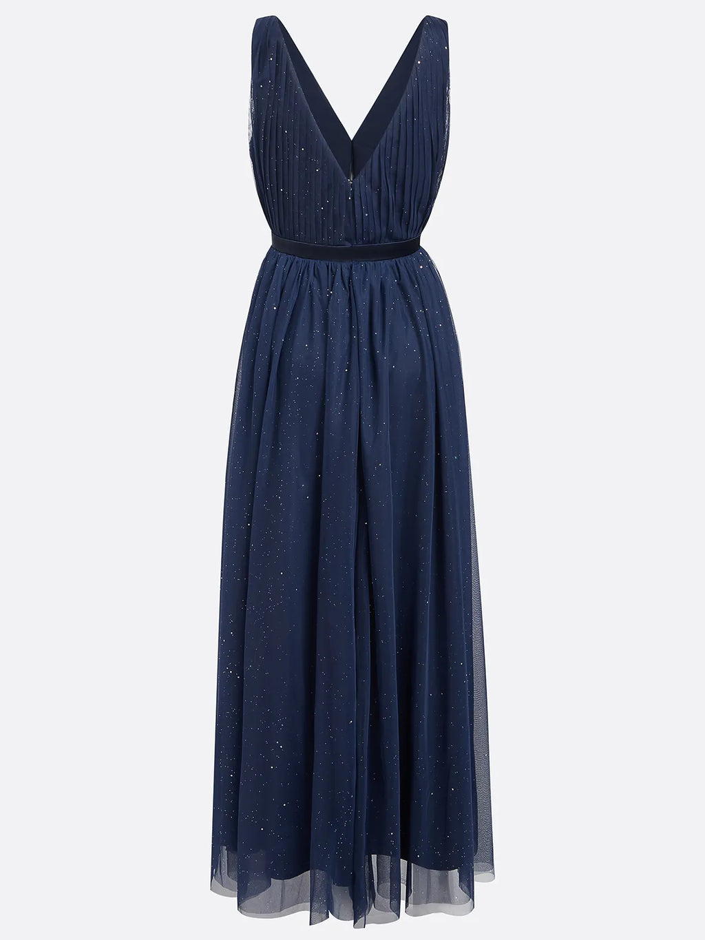 Bläulich-lila Mesh-Kleid mit Hotfix-Verzierung, klassischer V-Ausschnitt, ärmellos, Schlauch-Maxikleid