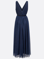 Bläulich-lila Mesh-Kleid mit Hotfix-Verzierung, klassischer V-Ausschnitt, ärmellos, Schlauch-Maxikleid