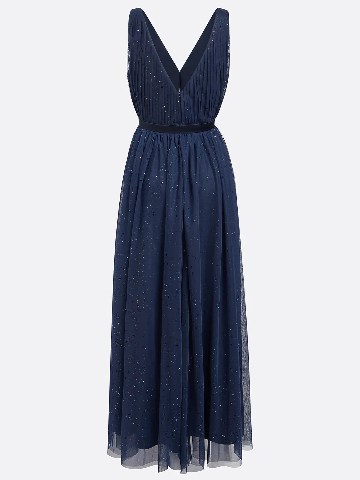 Bläulich-lila Mesh-Kleid mit Hotfix-Verzierung, klassischer V-Ausschnitt, ärmellos, Schlauch-Maxikleid