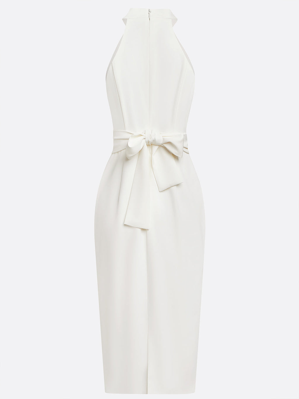 Vestido midi clásico blanco sin mangas con halter fruncido y hebilla