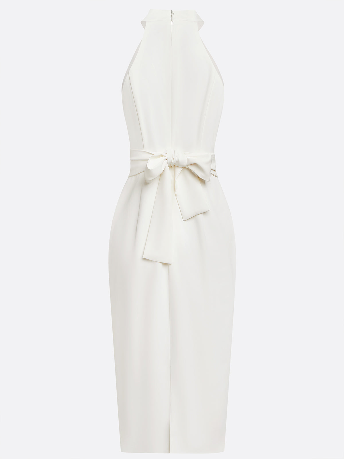 Vestido midi clásico blanco sin mangas con halter fruncido y hebilla