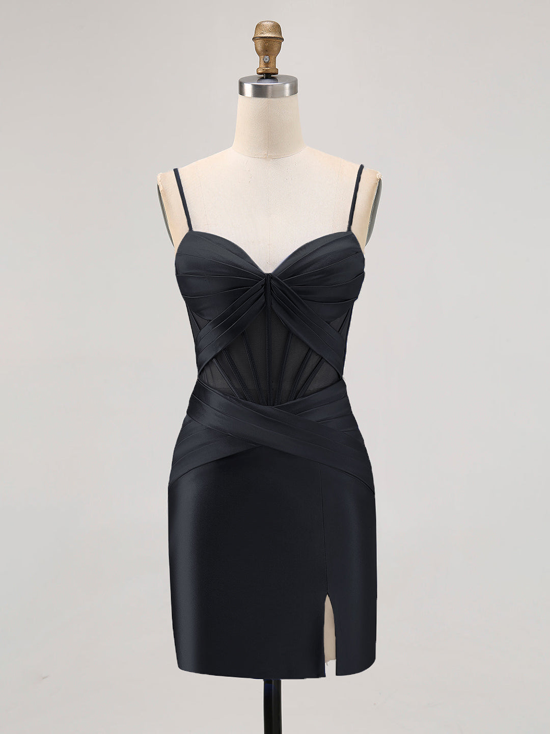 Robe mini plissée moulante avec corset transparent et fente