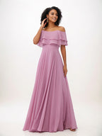 Wisteria A-Line Chiffon Ruffles Off-The-Shoulder Sleeveless Floor-Length Bridesmaid Dresses