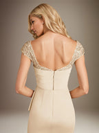 Champagne Sheath/Column Chiffon Square Neck Short Sleeves Floor Length Dress