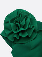Vestido midi verde con escote en V y fruncido floral 3D ajustado