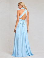 Sky Blue Chiffon A Line Halter Neck Floor-Length Sleeveless Bridesmaid Dress