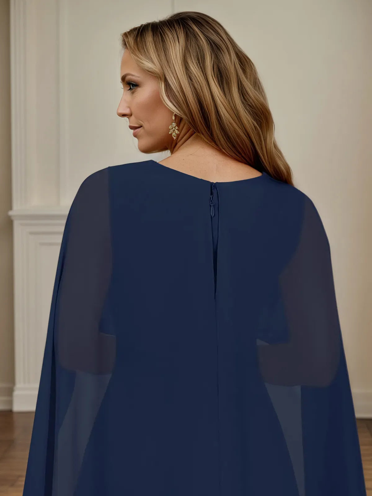 A-Linie V-Ausschnitt Cap-Ärmel bodenlanges Chiffon Kleid für die Brautmutter