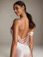 Blush Pink Satin Sheath/Column Asymmetrical Sleeveless Floor Length Bridesmaid Dress