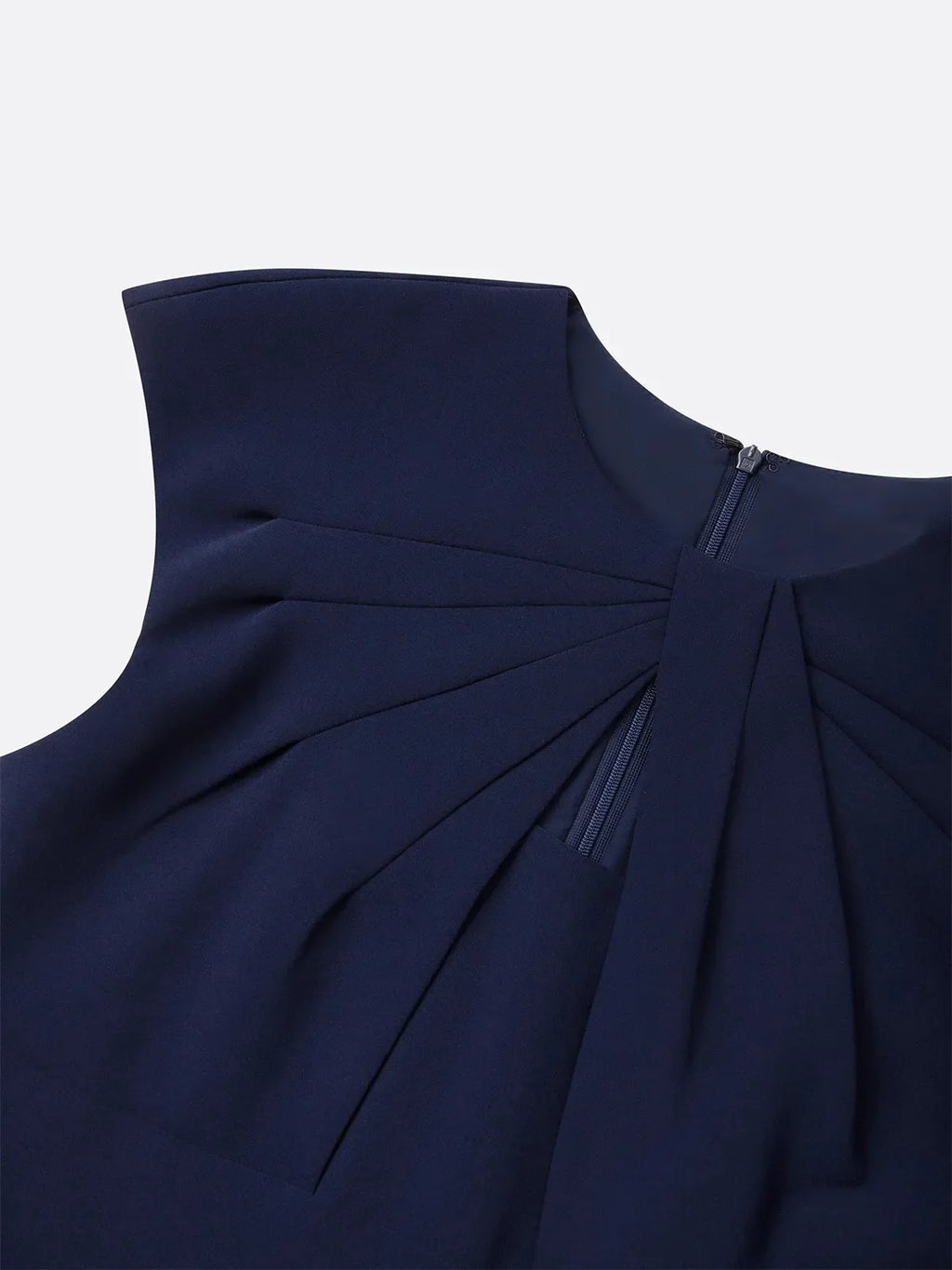 Abito midi aderente senza maniche blu violaceo con scollo rotondo arricciato