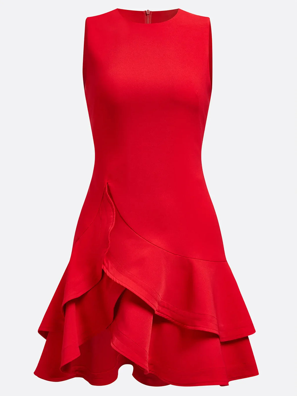 Rotes Rüschen Mini-Homecoming-Kleid mit Rundhalsausschnitt und ärmellos, A-Linie