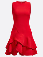 Rotes Rüschen Mini-Homecoming-Kleid mit Rundhalsausschnitt und ärmellos, A-Linie