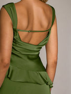 Olive Green Sheath/Column Satin Square Neck Sleeveless Floor Length Dresses