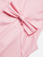 Pink Bow Floral Square Neck Sheath Midi Satin Dress