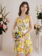 3D Floral Embroidery Tulle V-Neck Lace Mesh Homecoming Mini Dress