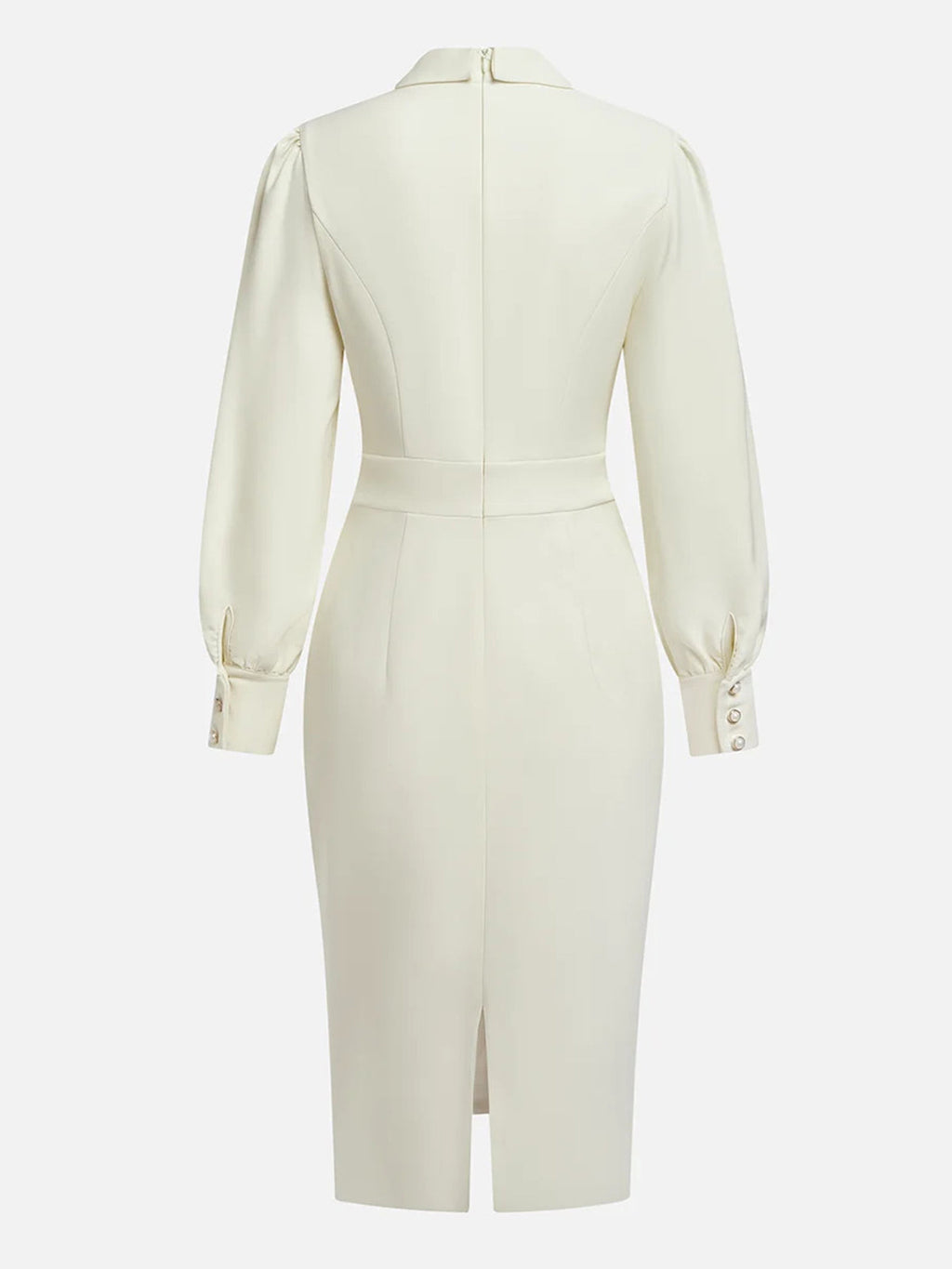 Off-White Schleifenkragen langärmliges Etuikleid mit Blazer-Optik in Midi-Länge