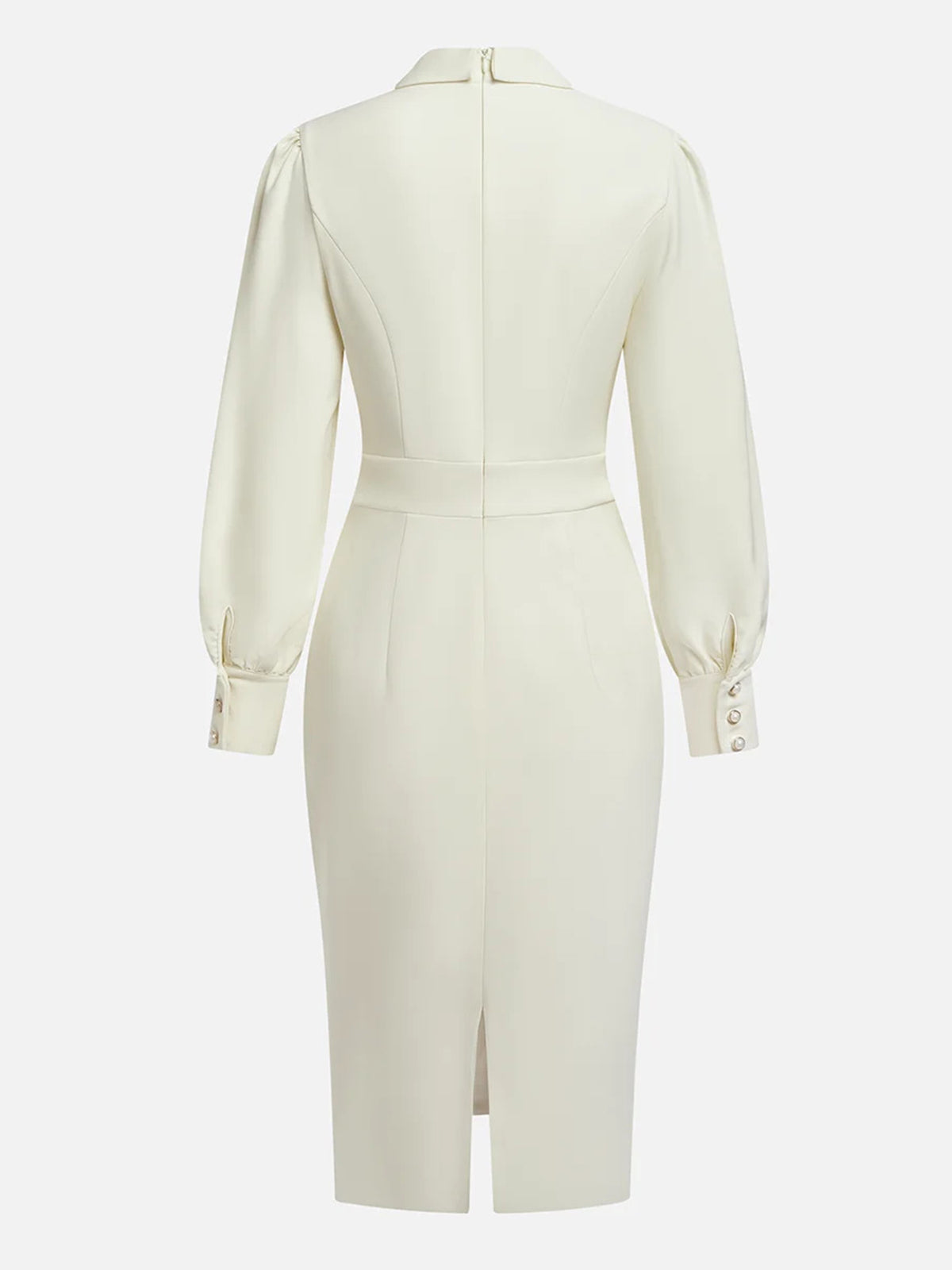 Off-White Schleifenkragen langärmliges Etuikleid mit Blazer-Optik in Midi-Länge